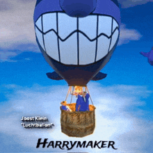 a poster for harrymaker shows a hot air balloon in the shape of a shark