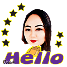 a cartoon drawing of a woman with the word hello in the corner