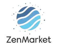 a logo for zenmarket has a blue sphere with waves on it