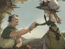 a man and a woman are holding hands in a drawing