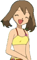 a cartoon girl in a bikini is smiling with her tongue out .