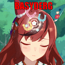a picture of a girl with a horseshoe on her head and the word basyderg on the bottom