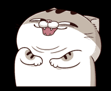 a cartoon cat is making a funny face with his mouth open .