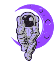 a drawing of an astronaut waving in front of a crescent moon