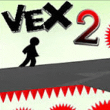 a man is walking across a shark 's mouth with the words vex 2 above him .