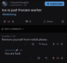 a screenshot of a reddit post about ice is just frozen worter