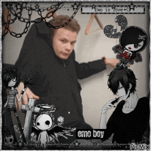 a picture of a boy with the words emo boy on the bottom right