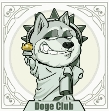 a doge club sticker with a statue of liberty dog