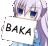 a cartoon girl is holding a sign that says baka in front of her face .