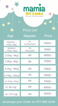 a price list for nappies for newborns and newborns