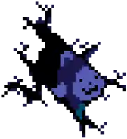 a pixel art drawing of a blue monster coming out of a hole