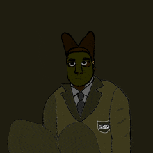 a drawing of a man in a suit and tie with a patch that says misia