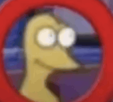 a blurry picture of a cartoon character with big eyes
