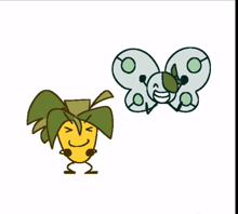 a cartoon drawing of a pineapple and a butterfly with wings