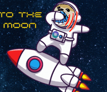 a cartoon of a sloth riding a rocket with the words " to the moon " on the bottom