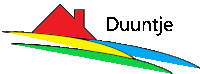 a colorful logo for duuntje with a red roof on a hill