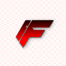 a red letter f is on a pink background