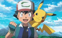 a cartoon character named ash is holding a yellow pikachu