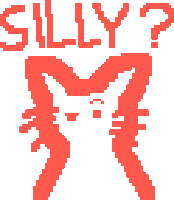 a pixel art of a cat with the word silly written above it