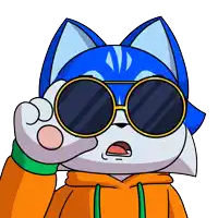 a cartoon of a cat wearing sunglasses and an orange hoodie