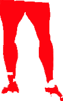 a red silhouette of a person 's legs with a white background