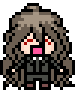 a pixel art drawing of a girl with long hair and a pink mouth .