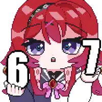 a pixel art drawing of a girl with the number 6 and 7