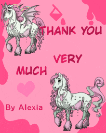 a thank you card with a unicorn and a horse