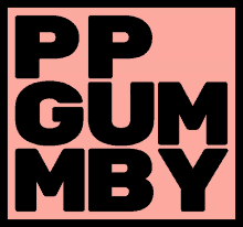 a pink and black logo for pp gum mby