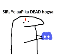 a drawing of a person holding a discord icon with the words sir ye aap ka dead hogya below it