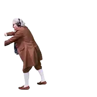 a man in a brown coat and white socks is dancing on a job application form