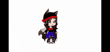 a cartoon girl with a wolf 's tail and ears is wearing a hat and scarf .