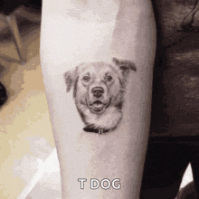 a person has a tattoo of a dog on their forearm ..