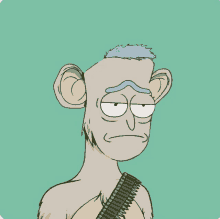 a cartoon drawing of a monkey with a blue haircut