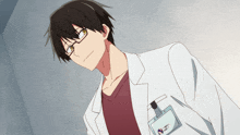 a man in a lab coat has a name tag that says ' sumire ' on it