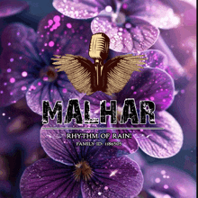 a picture of purple flowers with the name malhar