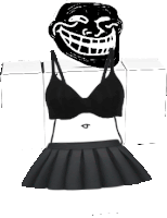 a troll face is behind a black bra and skirt