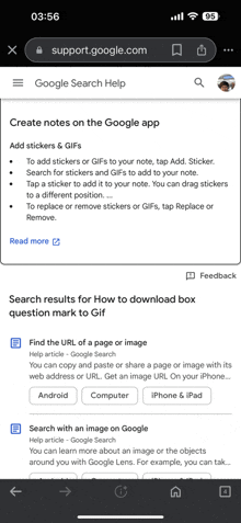 a screenshot of a google search help page on a phone