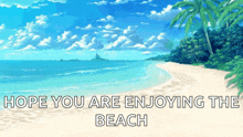 a picture of a beach with the words " hope you are enjoying the beach "