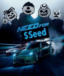 a poster for need for speed with a green car in the foreground