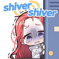 a cartoon of a girl peeking out of a locker with the words `` shiver shiver '' written above her .