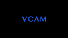 the word vcam is written in blue letters on a black background