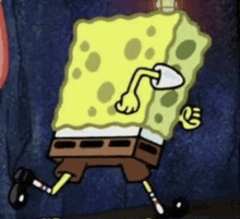 a cartoon spongebob squarepants character is walking on a dark blue background