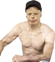 a shirtless man is wearing a black hat