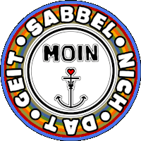 a rainbow colored circle with the word sabbel moin and an anchor in the center