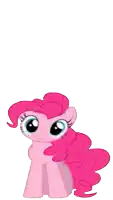 pinkie pie from my little pony is sitting in front of an orange item
