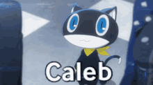 a cartoon cat with blue eyes and the name caleb on the bottom