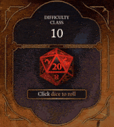 a difficulty class of 10 is shown with a red dice