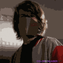 a pixel art of a person with the words colorbynumberapp below