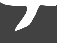 a black and white image of a cliff with a white arrow pointing down